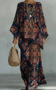 Loose Bat Sleeve Top Wide Leg Pants Set for Women