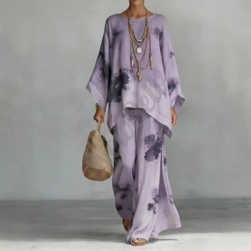 Loose Bat Sleeve Top Wide Leg Pants Set for Women
