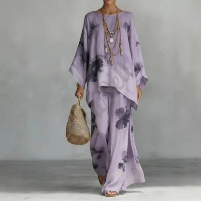 Loose Bat Sleeve Top Wide Leg Pants Set for Women