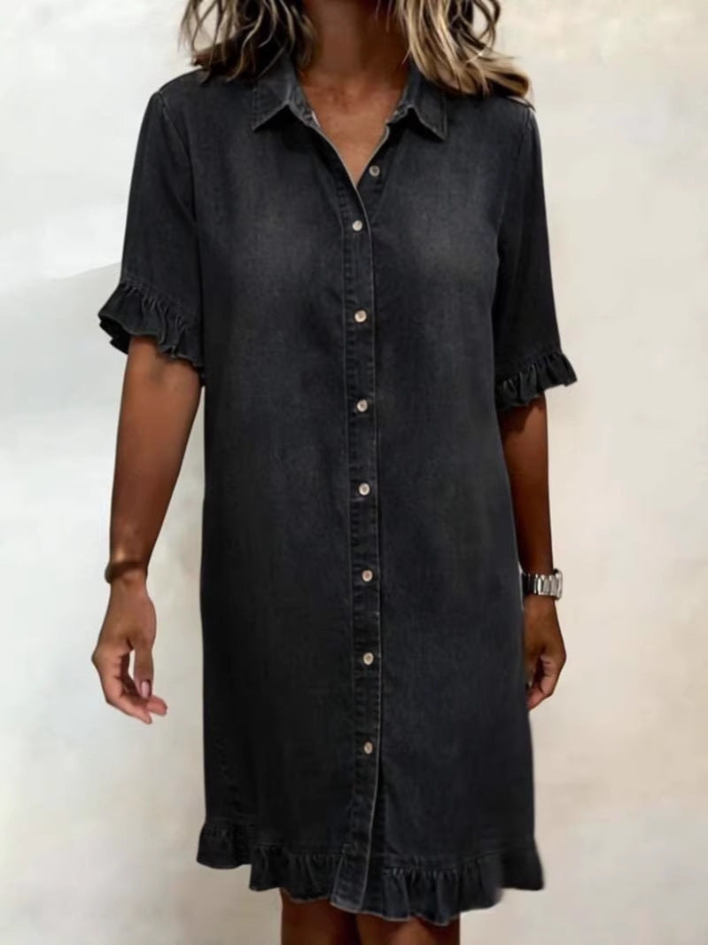Loose shirt denim skirt