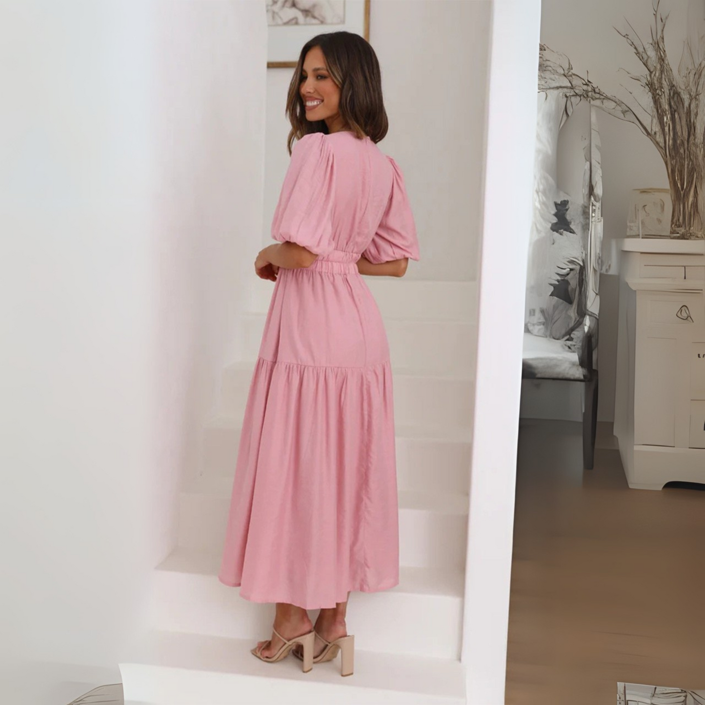 NAMU™ - Classy V-Neck Long Sleeve A-Line Maxi Dress