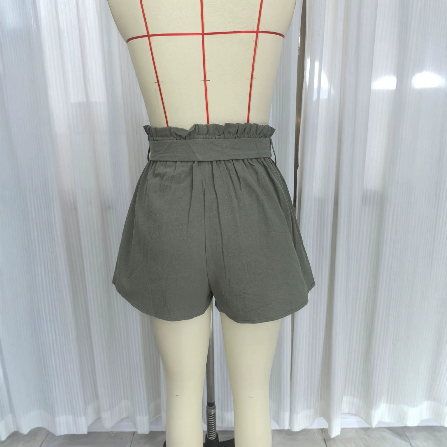 Solid color lace up waist shorts
