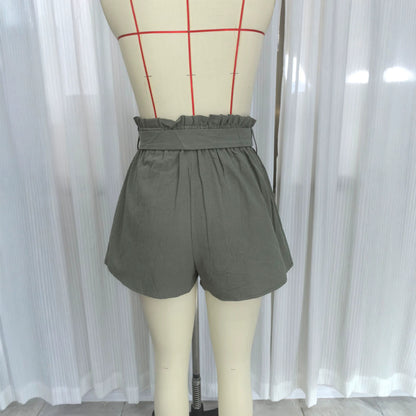 Solid color lace up waist shorts