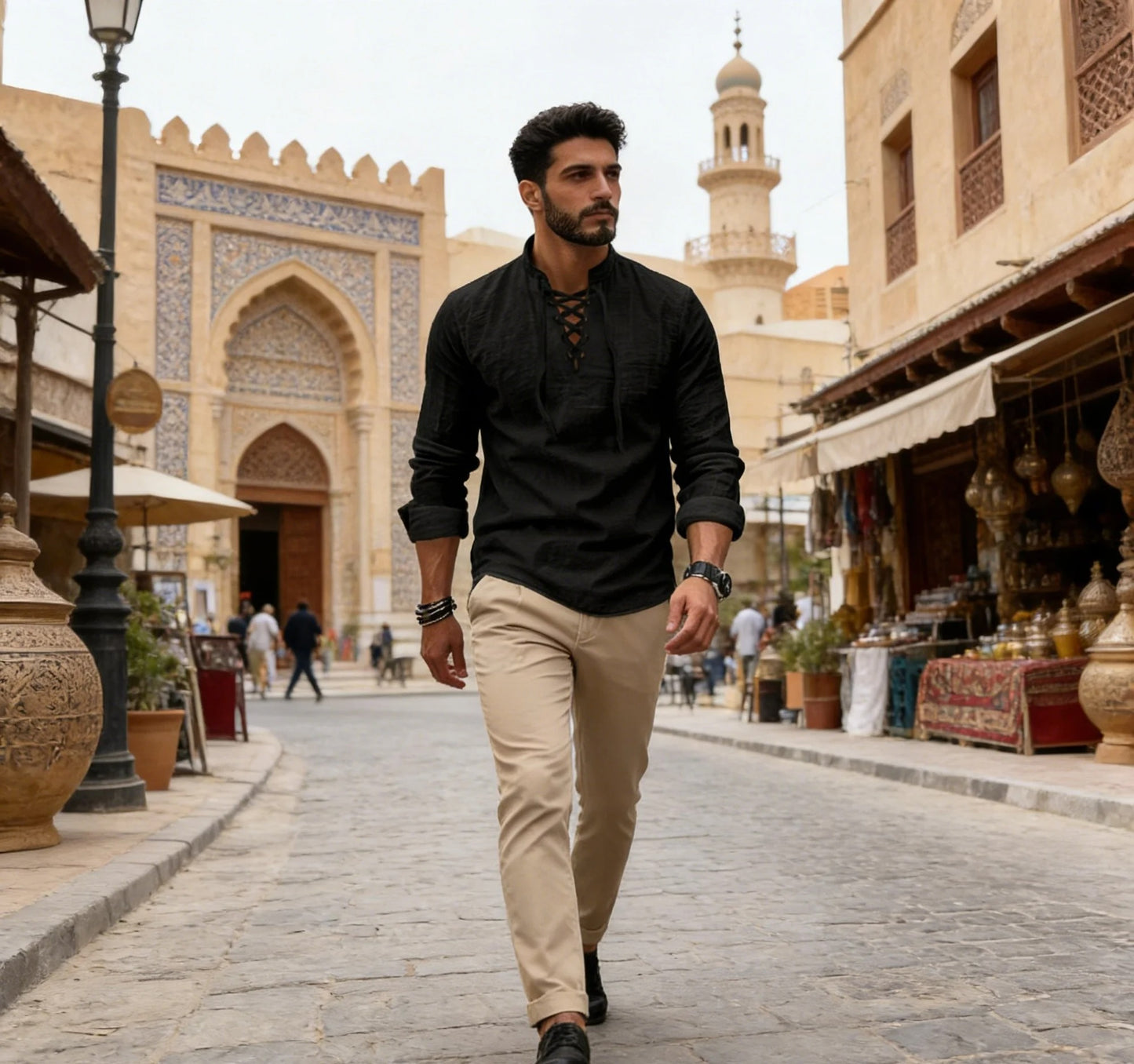 Valissen™ Coastal Drawstring Linen Polo – Relaxed Long Sleeve Summer Shirt