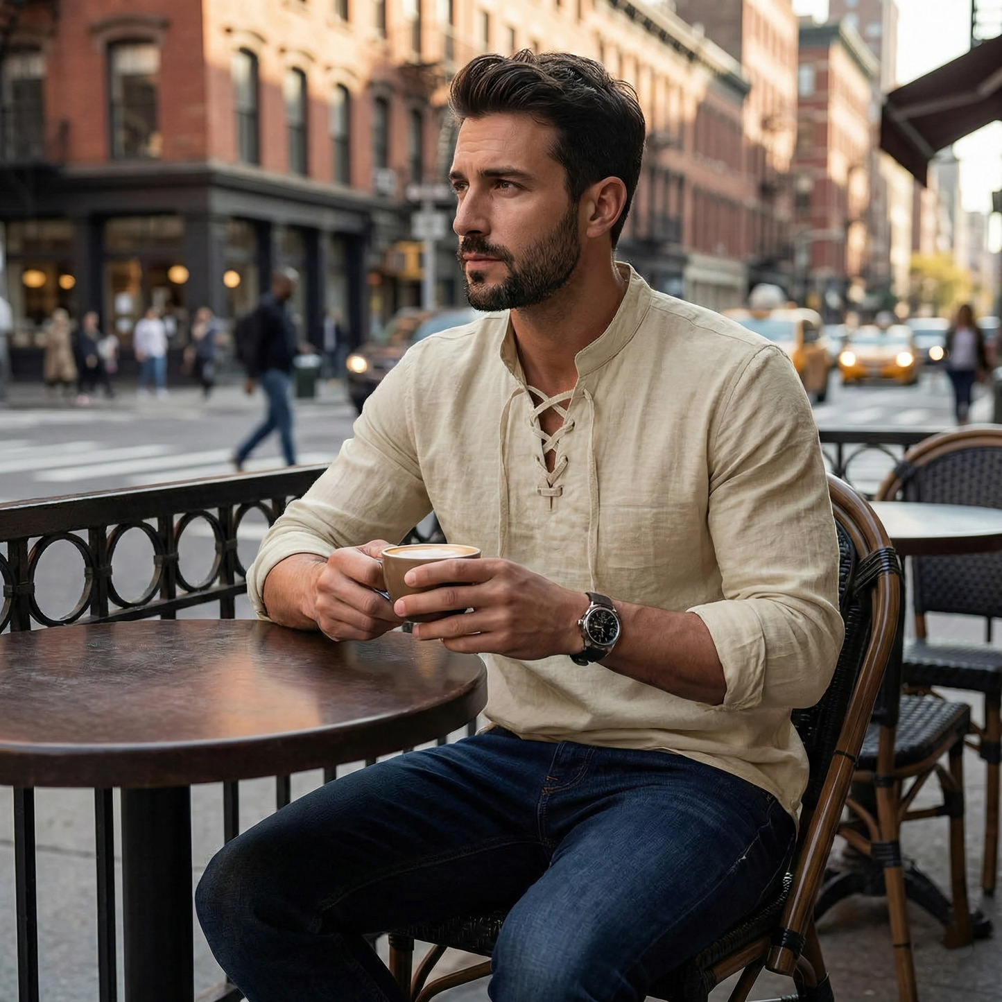Valissen™ Coastal Drawstring Linen Polo – Relaxed Long Sleeve Summer Shirt